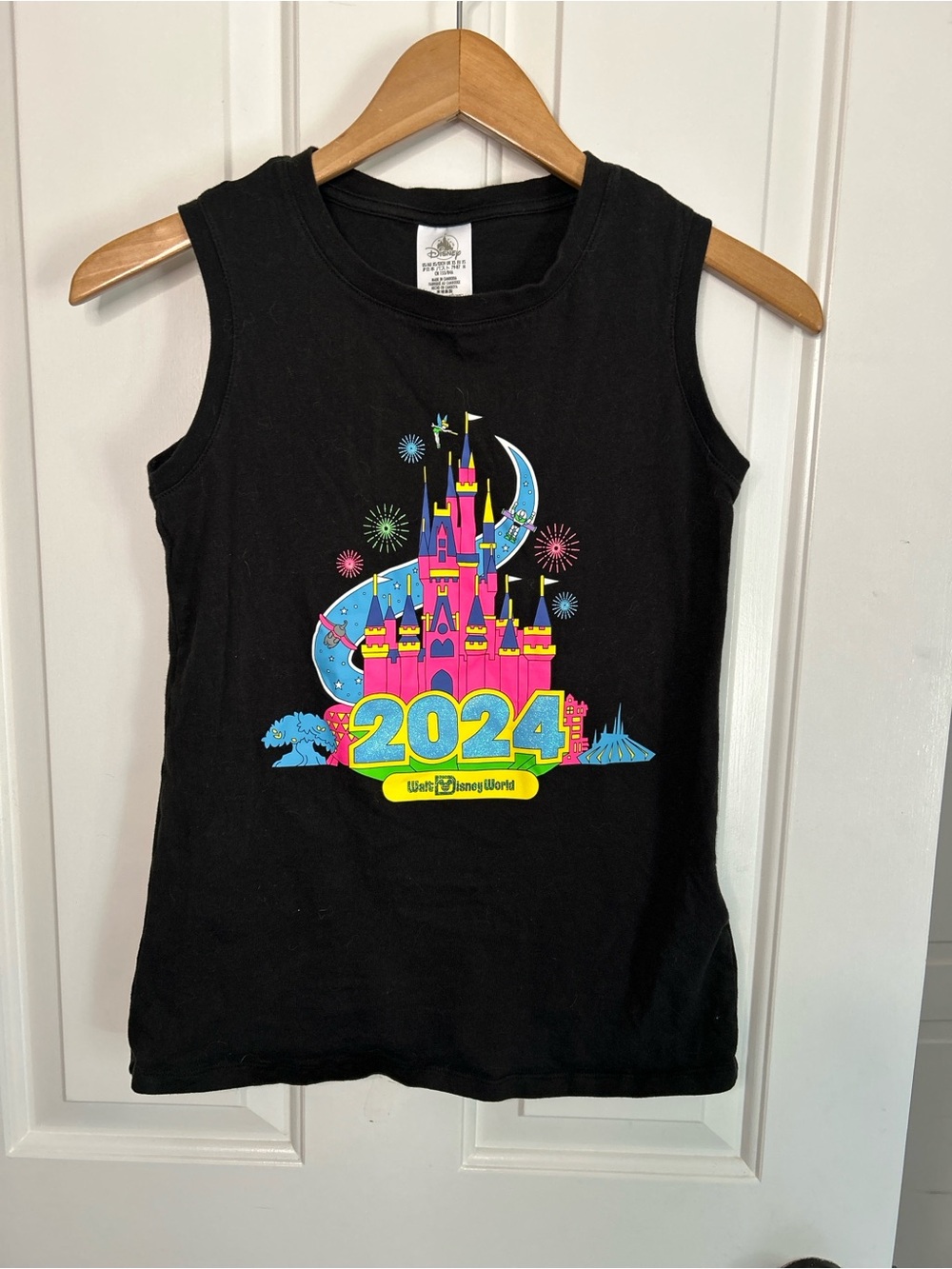Disney Black Tank Top with Neon Pink & Blue Castle 2024 - Size XS